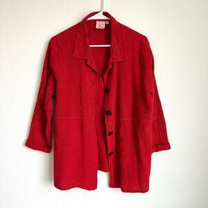 Mill Valley Linen Blend Lagenlook Red Striped Button Shirt Women's XL